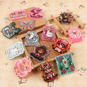 Colorful <b>Customized</b> acrylic flatback product Animal Design Flatback Badges With Floral And Text Patterns For DIY Decorations - Product Image 1
