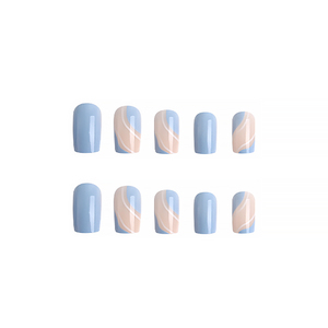 <span class=keywords><strong>Faux</strong></span> ongles autocollants effet tourbillon <span class=keywords><strong>bleu</strong></span> ciel 24 pièces, kit d'ongles à presser tendance avec accents nude pour filles - Product Image 2