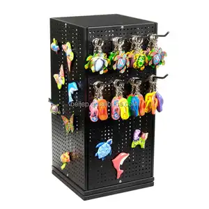 Countertop 4 Sided Pegboard Display Rack Hanging Keyring key chain Keychain Display Stand With Hooks