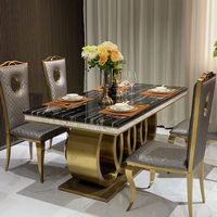 Ensemble de table à manger rectangulaire en marbre de luxe moderne, 6/8 places, avec pieds en acier inoxydable pour meubles de salle à manger
