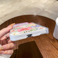Étui de téléphone de luxe à motif floral aquarelle pour iPhone DUO 2026 18 Fold 18Ultra, coque rigide transparente antichoc élégante