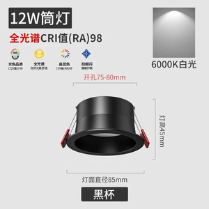 ไฟดาวน์ไลท์ LED 12W แบบฝัง 5000K แสงสีขาว CRI98 โครงอะลูมิเนียมสีดำ ขนาดเส้นผ่านศูนย์กลาง 85 มม. ช่องตัด 75-80 มม. สำหรับใช้งานบนถนน IP44 ใช้พลังงานแสงอาทิตย์ - Product Image 1