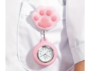 Montre de poche à quartz à clip, design tendance, motif infirmière/médecin de dessin animé mignon, boîtier argenté gris - Product Image 5