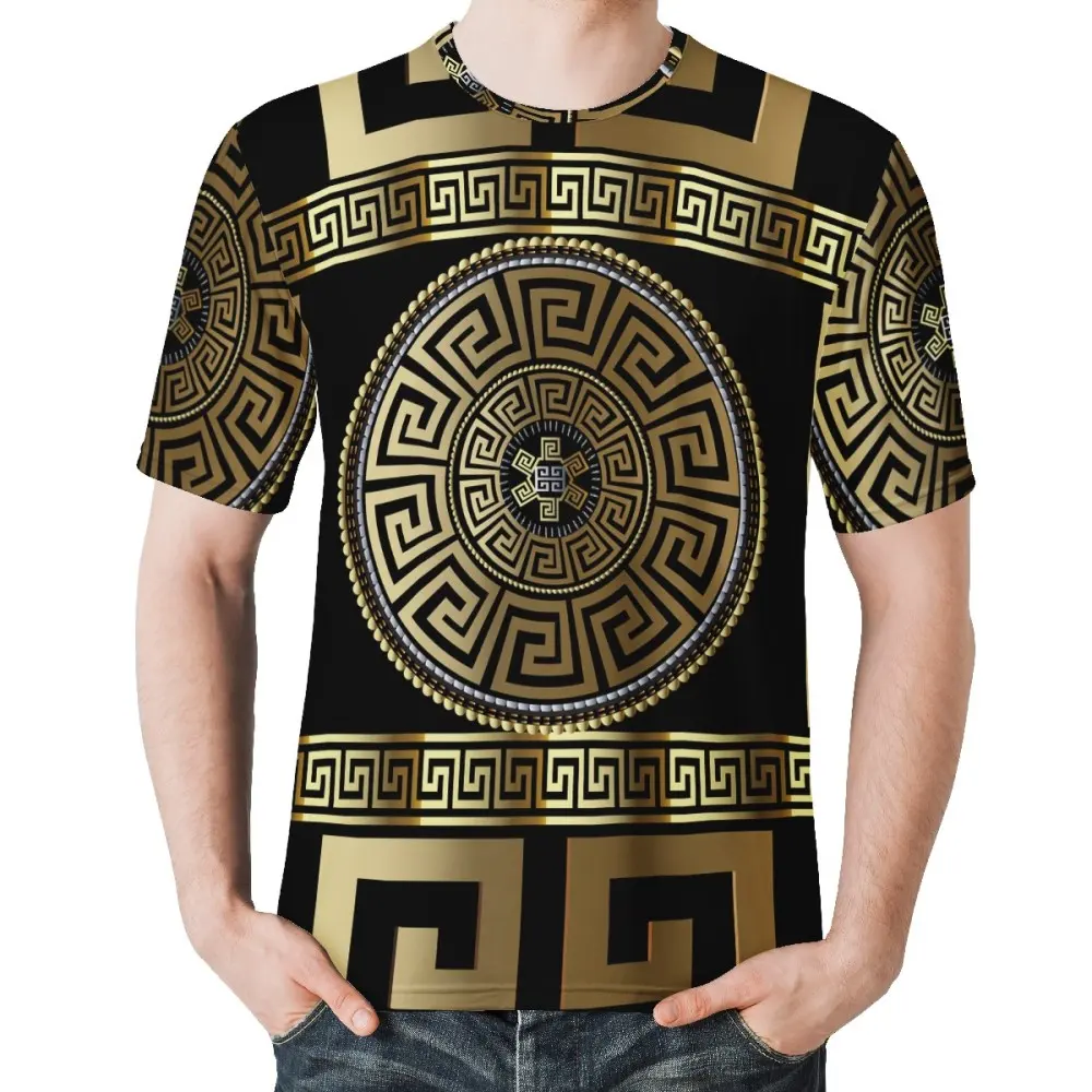 Wholesale Large Size Election T shirts Custom Gold Baroque Bandana Print Short Sleeve Shirts Loose Comfortable Plain Mens Tee