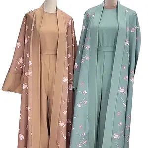 Hot Sale 2pcs Sets Abaya Supplier Long Sleeve Ladies Arabic Islamic Clothing Abaya Women Muslim Dress Dubai With Jumpsuits