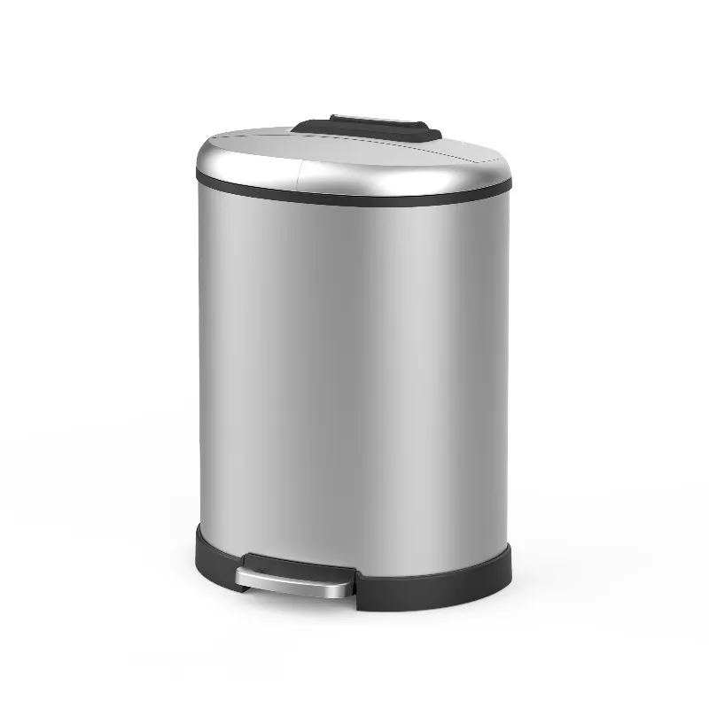 Lixeira de aço inoxidável semi-redonda para cozinha, lata de lixo de 13 galões com pedal