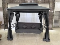 Lit balançoire de jardin 3 places avec moustiquaire, chaise suspendue fonctionnelle résistante aux UV, hamac suspendu avec structure métallique