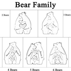 ของขวัญส่วนบุคคล Handcrafted ไม้แกะสลักหมีเลเซอร์ตัดปริศนาครอบครัวหมีไม้ - Product Image 3
