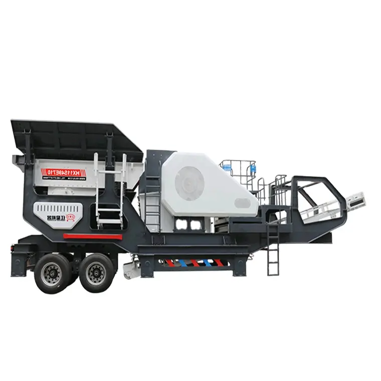 China Hongxing low price Tire Type combined HD crusher and vibrating screen mobile station for granite/basalt quarry worksite