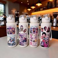 Bouteille d'eau en plastique pop-up de 700 ml avec sangle, accessoires pour enfants pour la rentrée scolaire, méthode de débit d'eau par paille