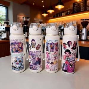 Bouteille d'eau en plastique pop-up de 700 ml avec sangle, accessoires pour enfants pour la rentrée scolaire, méthode de débit d'eau par paille - Product Image 3