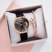 Jam Tangan Wanita Grosir Fashion, Jam Tangan Digital Dial Bulan, Set Hadiah Jam Tangan Mewah Wanita dengan Tali Kulit, Jam Tangan Quartz untuk Wanita
