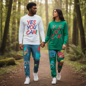 Yes You Can Long Sleeve <b>T</b>-<b>Shirt</b> <b>90s</b> Hip Hop Style Matching Pair - Product Image 3