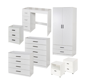 Hiện Đại Trắng MDF khách sạn nội thất phòng ngủ thiết lập lưu trữ bao gồm tủ đầu giường ngăn kéo ngực bàn trang điểm tủ quần áo 5 + - Product Image 6