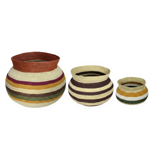 Colorful Striped <b>Plant</b> Fiber Storage <b>Baskets</b> Set Bowl Shape Eco-Friendly Home Decoration - Product Image 1