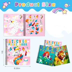Jeux de cerveau autocollant peinture livres pour enfants sirène animaux conceptions peinture par autocollants fête anniversaire cadeaux pour filles garçon - Product Image 3