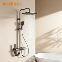Ensemble de robinetterie de douche intelligent gris en aluminium spatial et laiton, thermostatique, céramique, finition chrome brossé, avec fonction pluie, pour salle de bain, robinet numérique