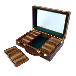 High quality 300 count wooden poker Chip case with glass window for 39/40mm poker chips