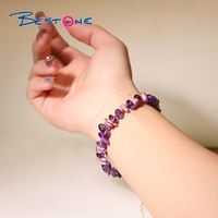 BESTONE Bracelet à cordon de perle de boule à facettes naturelle Bracelet d'améthyste de grenat irrégulier de pierre de lune grise naturelle