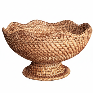 Plateau de service rond en rotin tissé à la main, plateau décoratif tissé naturel pour table basse, panier rustique pour pain et fruits pour la décoration de la maison - Product Image 1