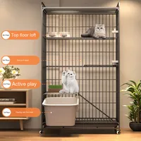 Grande cage pliable pour chat en fer produits pour animaux de compagnie motif solide épaissi espace libre fonction respirante vient plateau en plastique boîte à palettes