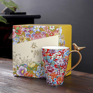 工厂热卖定制设计骨瓷全贴花欧式陶瓷咖啡杯金色手柄 - Product Image 5