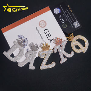 Nueva llegada moda Hip Hop joyería 925 plata esterlina VVS Moissanite Iced Out letra inicial colgante collar - Product Image 3