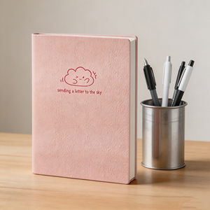 Diario de Tapa Dura de Tela Rosa con Diseño de Nubes, Cuaderno de Regalo para Escribir Cartas - Product Image 4
