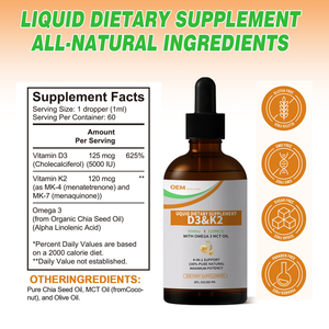 Complément Alimentaire Liquide OEM Marque Privée 4-EN-1 Gouttes de Vitamine D3 K2 60ml pour la Santé Osseuse - Product Image 3