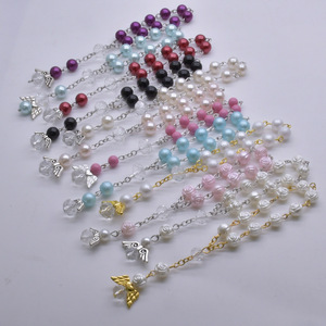 Bracelet chapelet en perles et roses avec ailes d'ange pour enfants, cérémonies religieuses, lot mixte de 50 pièces - Product Image 1