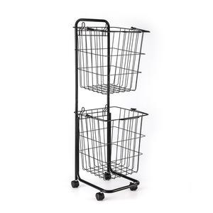 Clothing Organizer Wire <b>Basket</b> Black <b>Rectangle</b> Standing Type Durable Laundry <b>Storage</b> Rack With Wheels For Bathroom Bedroom - Product Image 1
