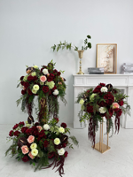 Bouquet de fleurs artificielles fait main rouge bordeaux pour mariage, avec lys calla, roses et hortensias, boule de fleurs de 60 cm pour centre de table