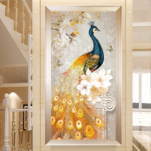 Arte Murale Moderna Decorazione Casa Dipinto Fai-da-Te <span class=keywords><strong>Pavone</strong></span> Dorato Pittura Diamante - Product Image 2