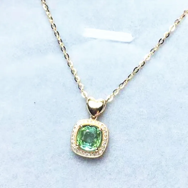 Fine Dei Monili di Prezzi All'ingrosso 18 K Reale Oro 0.75ct Naturale Tormalina Verde Del Pendente Della Collana