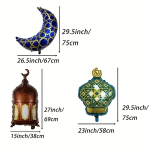 Set di 5 Palloncini in Foil a Forma di Luna per Feste Ramadan, Eleganti Motivi Islamici a <span class=keywords><strong>Mezzaluna</strong></span>, Design Dorato della Moschea per Eid Al-Fitr - Product Image 2