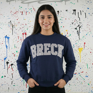 BRECK <b>Navy</b> BLUE Mock Neck Sweatshirt 100% Cotton GREY Applique Embroidery wide neck Sweatshirt CLUSH SPORTS - Product Image 1