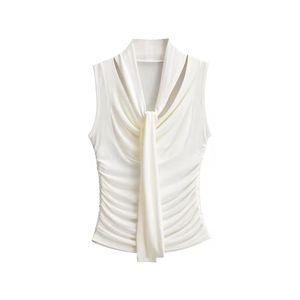 Blusa Casual Adelgazante para Mujer, Top de Punto sin Mangas con Tirantes de Lazo y Detalle Arrugado, Estilo Femenino - Product Image 5