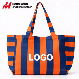 Custom Striped Cotton <b>Canvas</b> <b>Tote</b> Bag with Long Strap Large Size Orange Blue Printed <b>Canvas</b> Shopping <b>Tote</b> Bag with Overall Print - Product Image 1