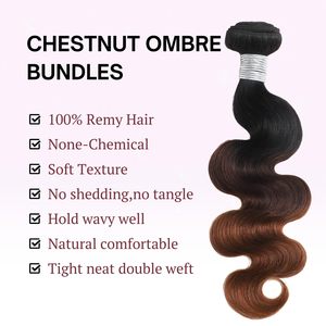 Paquetes de Cabello Humano Ondulado Marrón Ombre al por Mayor, Grueso 12A T1B/2/30 Castaño 3 Tonos Ombre - Product Image 3