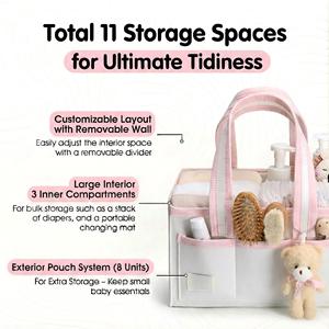 Bolsa Organizadora de Pañales de Fieltro, Linda Cesta para Bebé Recién Nacido con Compartimentos y Asa - Product Image 3