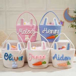Personalized Classic Handmade Cotton Baby Gift Basket with Custom Rope-<b>Easter</b> <b>Egg</b> <b>Hunt</b> & Birthday Gift - Product Image 1