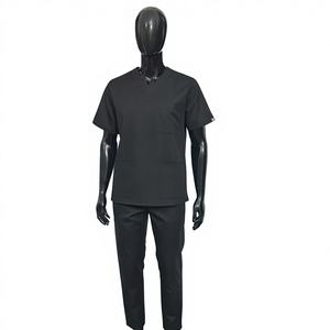 Ensemble de Blouses Médicales Professionnelles Unisexe Bleu Marine en Sergé Spandex avec Détection d'Aiguilles, Multiples Poches et Col en V pour Infirmières - Product Image 1