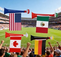 Corne de supporter pliable et portable en laiton, personnalisable avec drapeaux nationaux (USA, Canada, Mexique) pour le match de football 2026 – Vente flash