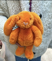 Boneka Kelinci Jellcatt UK Warna Oranye Cerah, Boneka Kelinci Telinga Lembut dan Melengkung dengan Pita Biru Muda