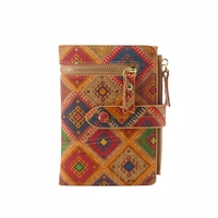 Dompet Kork Dicetak Kustom dengan Slot Kartu Identitas Penutup Zipper Dompet Pendek untuk Wanita Grosir Besar