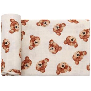 100% coton mousseline 2 couches armure couverture Ultra doux respirant lumière Beige <span class=keywords><strong>marron</strong></span> ours en peluche imprimé bébé poussette couverture - Product Image 1