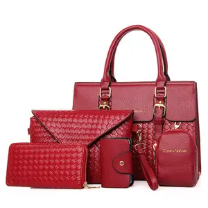 2019 goedkope hoge kwaliteit PU leer groothandel dames handtassen 5pcs vrouwen tassen handtassen set