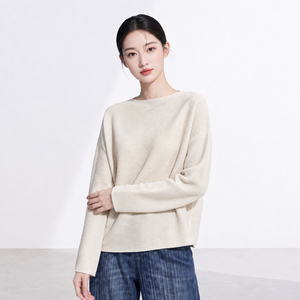Camiseta Miyake de Manga Larga para Mujer, Oversize, Tejida, Color Sólido, Minimalista, Cuello Redondo, Ajuste Holgado, Hombros Caídos, Transpirable y Ecológica - Product Image 1