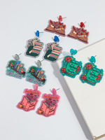 Boucles d'oreilles pendantes en acrylique, cœur romantique, papillon rose, à paillettes colorées, thème livre et bijoux, pour la Journée de la lecture et cadeau créatif pour la Journée des enseignants