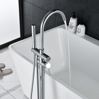 Mélangeur de douche traditionnel à poignée unique Robinet de baignoire en céramique au sol Finition brossée Robinet de baignoire Rain Stand Alone Tub Filler-Made